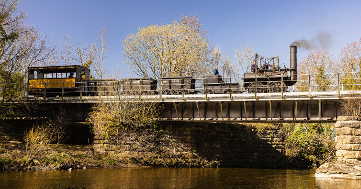 The replica of Locomotion no. 1 being tested on the Weardale Railway, April 2025.